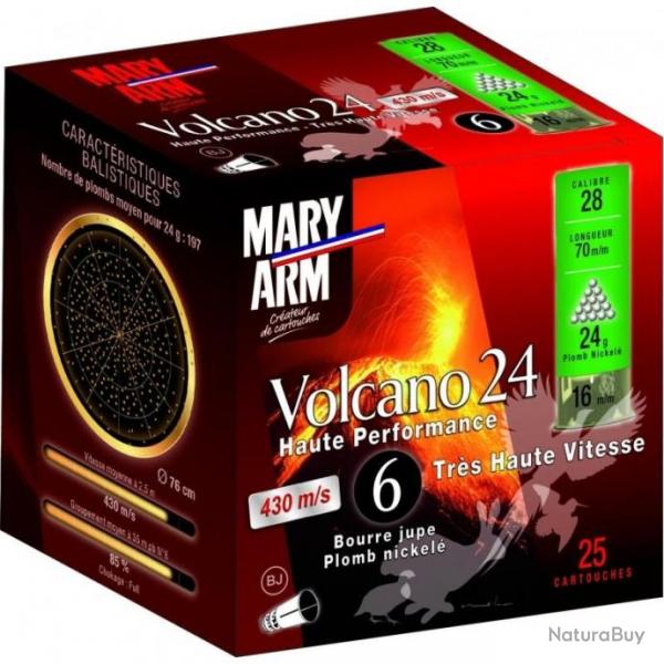 Cartouches Mary Arm Volcano 24g BJ plomb n6 - Cal.28 x5 boites
