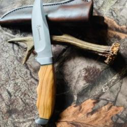 couteau de chasse browning, fourreau artisanal en cuir