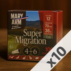 Cartouches Cal.12 Mary Arm Super Migration 36g BJ plomb n°4+6 - 1000 cartouches - PROMOTION