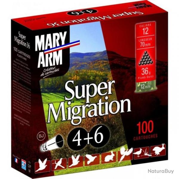 Cartouches Mary Arm Super Migration 36g BJ plomb n4+6 - Cal.12 x10 boites