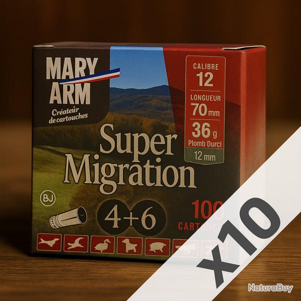 Cartouches Cal.12 Mary Arm Super Migration 36g BJ plomb n4+6 - 1000 cartouches - PROMOTION
