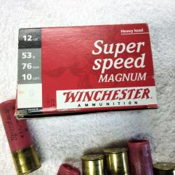 9 CARTOUCHES  WINCHESTER  SUPER  SPEED MAGNUM CAL 12 /76   53 gr   PLB 6 b.j.
