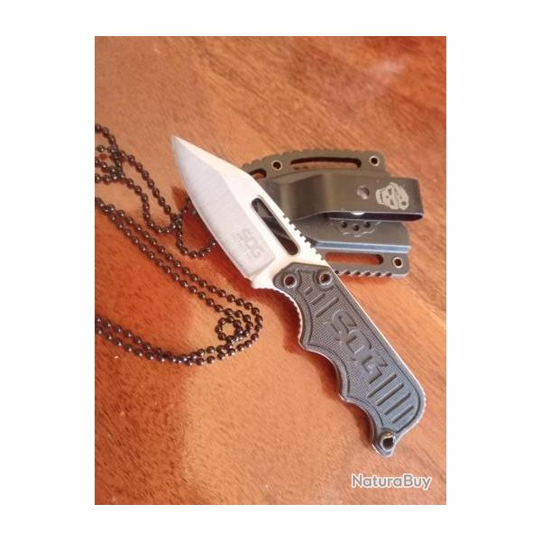 SOG couteau de cou lame fixe avec Etui et collier EDC, lame 6cm