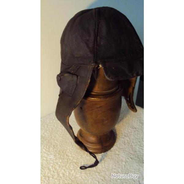 Ancien Casque pilote d'avion en cuir souple