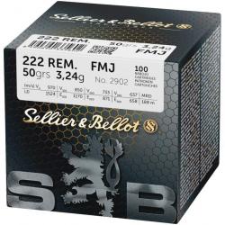 Vente groupée - Pack 200 cartouches Sellier & Bellot - Cal. 222 Rem FMJ  3,24g - 50 grains