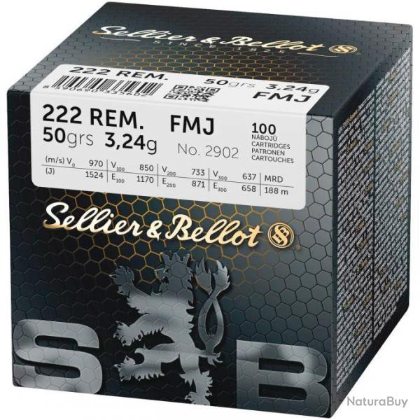 Vente groupe - Pack 200 cartouches Sellier & Bellot - Cal. 222 Rem FMJ  3,24g - 50 grains