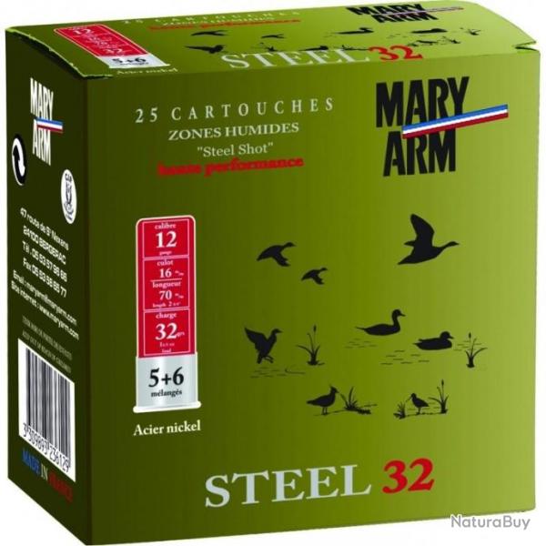 Cartouches Mary Arm Super Steel 32 Acier plomb n 3+4 BJ - Cal. 12 x1 boite