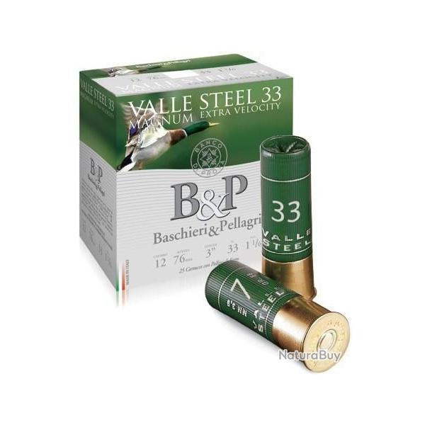 25 Cartouches B & P VALLE STEEL 33 MAGNUM / CAL. 12 - 33 G 2/0