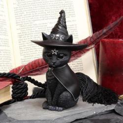 Décoration Spécial Halloween Figurine Chat Occulte Chapeau Sorcière Intérieur Extérieur Noir 13,5 cm