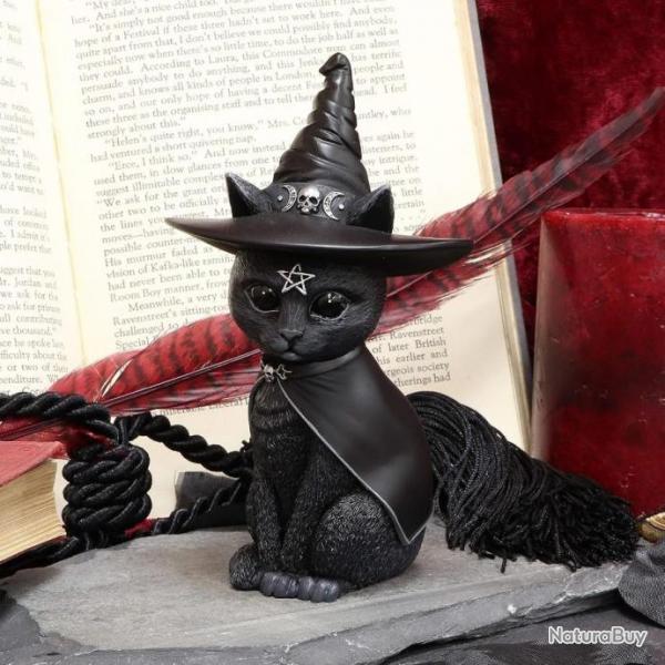 Dcoration Spcial Halloween Figurine Chat Occulte Chapeau Sorcire Intrieur Extrieur Noir 13,5 cm