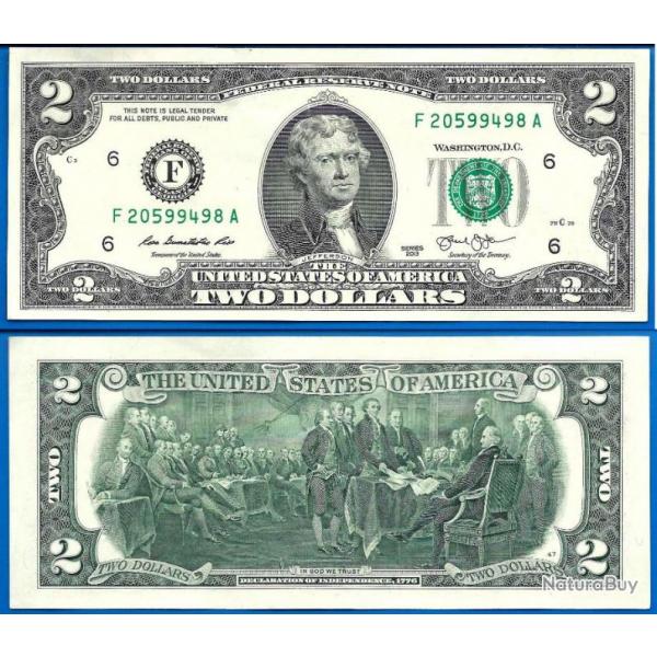 Usa 2 Dollars 2013 Mint Atlanta F6 Billet Jefferson Etats Unis Dollar