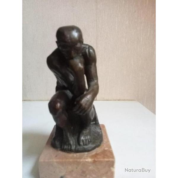 reproduction bronze Le penseur de Rodin sur socle en marbre hauteur 15 cm