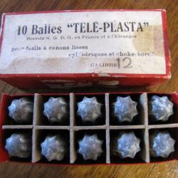RARE pour Collection  marque TELE PLASTA Boite de 10 balles  pour cartouches de chasse CAL 12