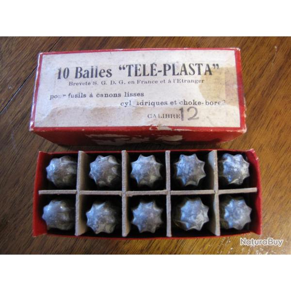 RARE pour Collection  marque TELE PLASTA Boite de 10 balles  pour cartouches de chasse CAL 12