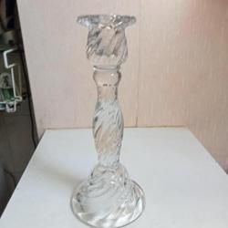 bougeoir ancien en verre moulé hauteur 25 cm