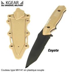 Couteau tactique factice lame caoutchouc souple KGEAR type MH141 Coyote / TAN