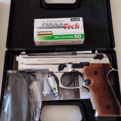 Kit pistolet d'alarme Ekol Firat Magnum cal.9mm Chrome et bois + 50 balles à blanc et accessoires