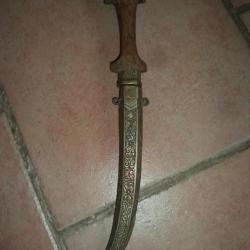 couteau poignard oriental  bois metal lame 20.5  cm