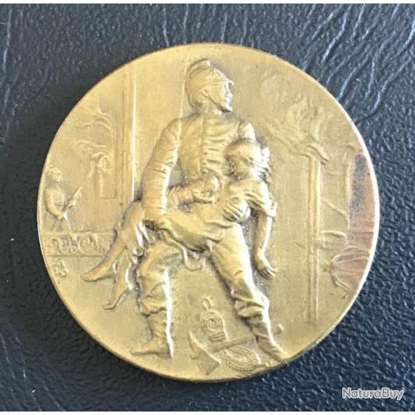 Medaille dit  de table  - Sapeur Pompier XIXe - Bronze