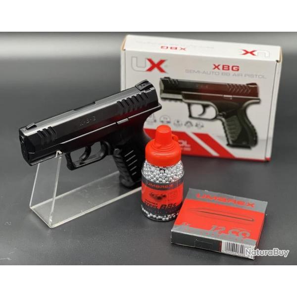 Pack prt  tirer complet Pistolet XBG billes acier 4,5mm officiel Umarex 3 joules (CO2+munitions)