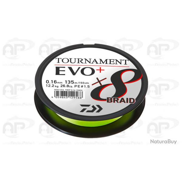 Tresse Daiwa Tournament 8 Braid Evo + Chartreuse 0,10mm 135m 6,7kg #0.8