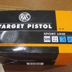 Lot de 500 cartouches RWS Target Pistol 22LR, 40 grains