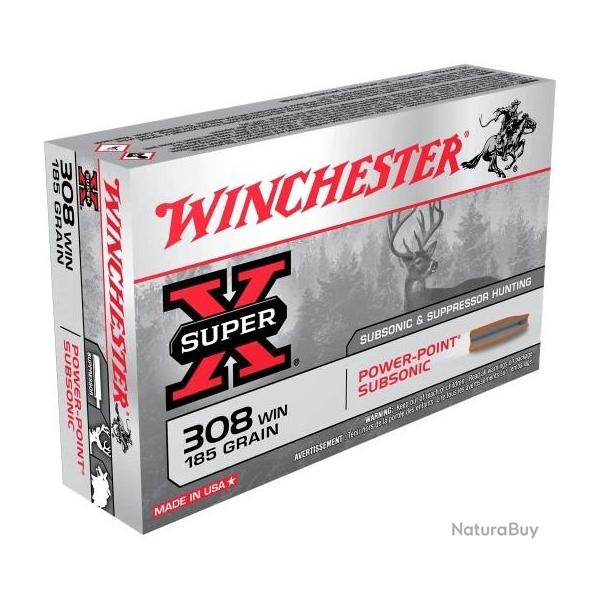 Munitions balles Winchester Cal.308win subsonic power point 185gr 11.99g par 20