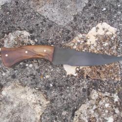 Le Garenne® couteau artisanal brut de forge de chasse/survie 5160 manche en teck