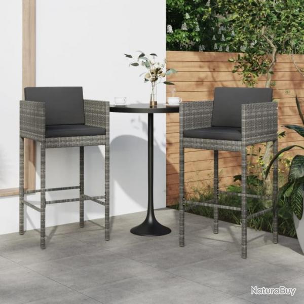 Tabourets de bar lot de 2 avec coussins gris rsine tresse