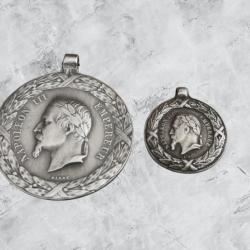 Lot 2 médailles Napoléon III Campagne du Mexique (reproduction) 35 mm et 20 mm