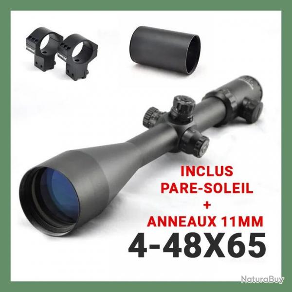 LUNETTE DE TIR 4-48x65 - VISIONKING - RTICULE LUMINEUX - ANNEAUX 11mm ET PARE-SOLEIL
