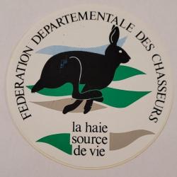 Autocollant  chasse, fédération des chasseurs  la haie source de vie