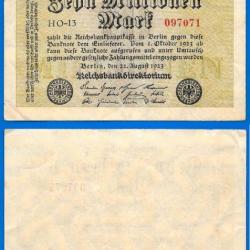 Allemagne 10 Millions de Mark 1923 Reichsbanknote Billet Uniface