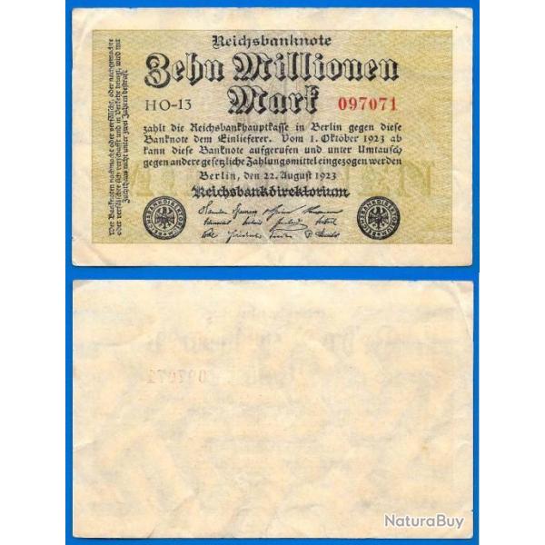 Allemagne 10 Millions de Mark 1923 Reichsbanknote Billet Uniface