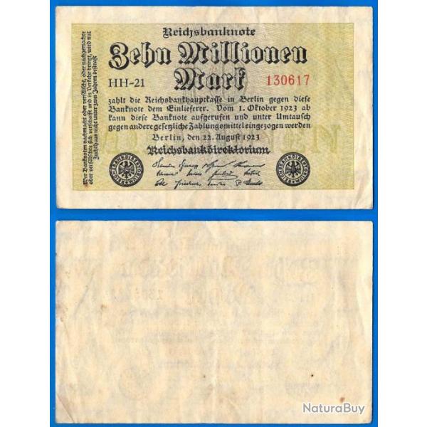 Allemagne 10 Millions de Mark 1923 Reichsbanknote Billet Uniface