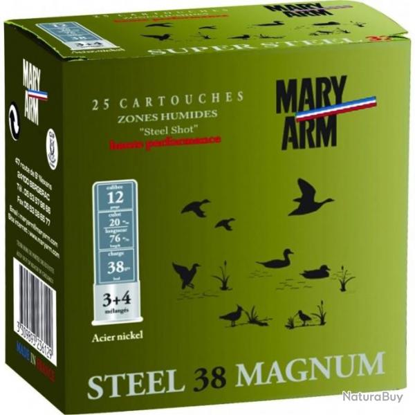 Cartouches Mary Arm Steel 38 Mag Acier Nickel plomb n3+4 BJ - Cal. 12 x1 boite