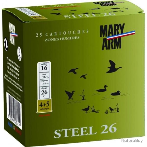 Cartouches Mary Arm Steel 26 BJ plomb n4+5 Acier nickel - Cal. 16 x1 boite