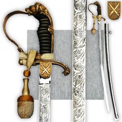 RARISSIME SABRE DE LUXE PRUSSIEN OFFICIER SUPÉRIEUR, DORURE, TETE DE LION, ARTILLERIE, XIX, ORIGINAL