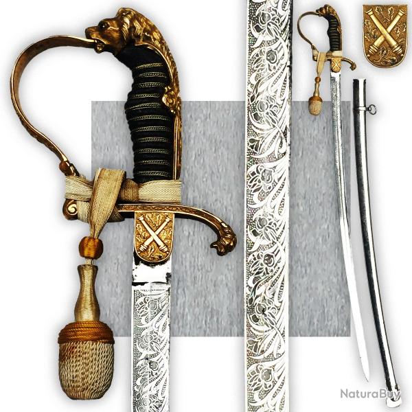 RARISSIME SABRE DE LUXE PRUSSIEN OFFICIER SUPRIEUR, DORURE, TETE DE LION, ARTILLERIE, XIX, ORIGINAL