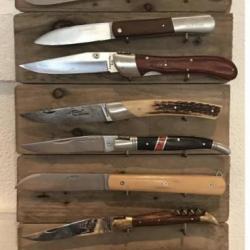 Présentoir bois brut VIEILLI 11 couteaux support métal - création unique