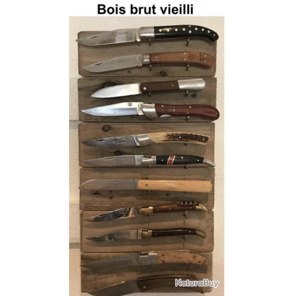 Prsentoir bois brut VIEILLI 11 couteaux support mtal - cration unique