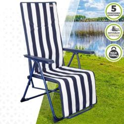 Lot de 2 Chaises longues de camping pliantes acier Bleu marine / Blanc