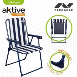 Lot de 4 Chaises de camping pliantes Acier Bleu marine / Blanc