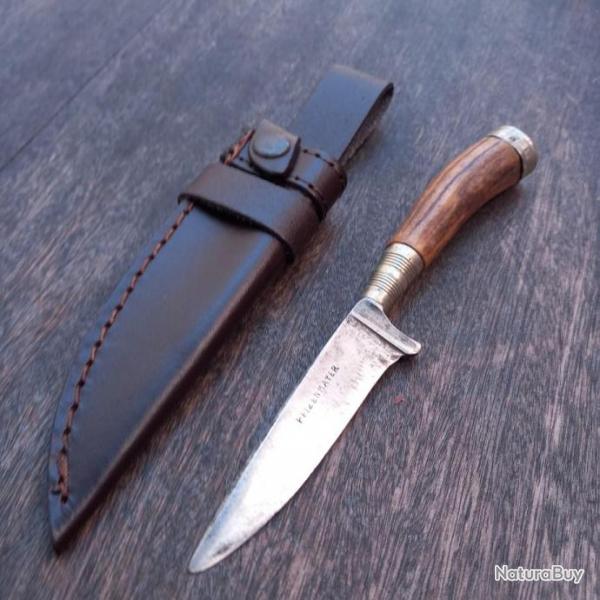 Ancien Couteau de Chasse NICKER ALLEMAND P.FIZENMATER Manche en Bois de Cerf avec tui en cuir