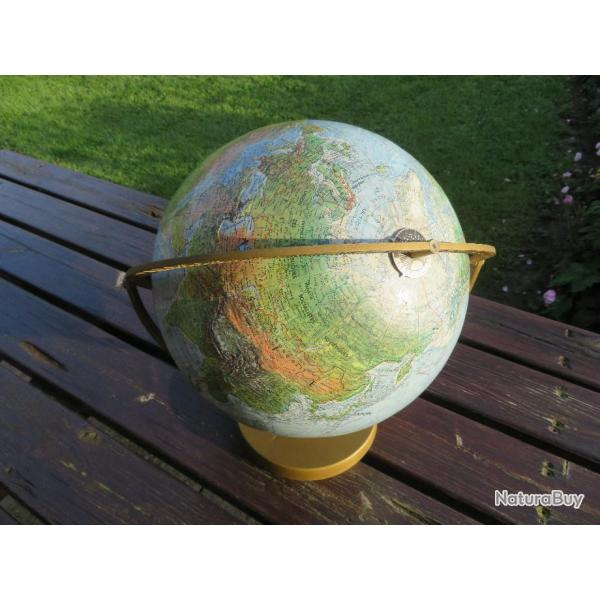 VINTAGE-Ancien Globe terrestre, modle rotatif en langue franaise, Scan Globe-Danemark(Vers1960-70)