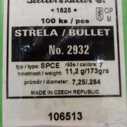 Ogives SELLIER & BELLOT Cal. 7mm .284 SPCE 173 grs - 2932 - boite de 100 unités