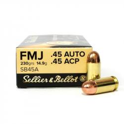 Cartouches SELLIER & BELLOT 45 ACP (.45 AUTO) 230grs FMJ - Boite de 50 unités