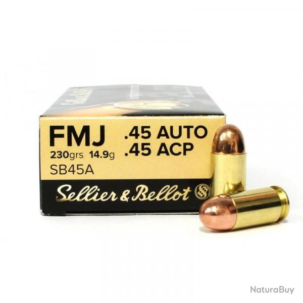 Cartouches SELLIER & BELLOT 45 ACP (.45 AUTO) 230grs FMJ - Boite de 50 units