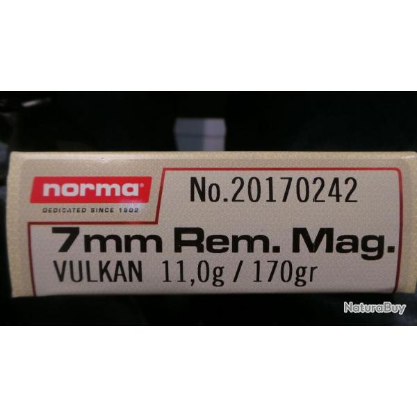 Cartouches NORMA 7mm REM MAG VULKAN - MEDIUM GAME - 170grs (11gr) - Boite de 20 units
