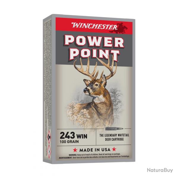 Cartouches WINCHESTER 243 Win POWER-POINT 100grs - Boite de 20 unités